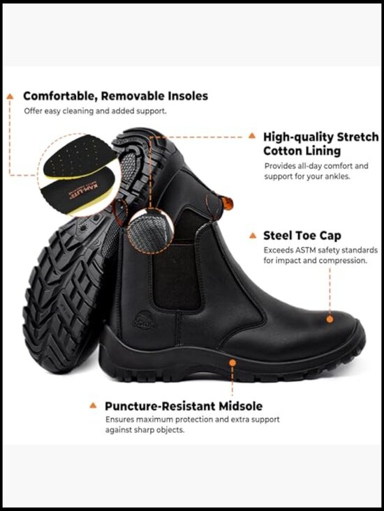 Slip On Steel Toe Safety Boots, Lightweight Comfortable Non Slip Work Shoes main image 4